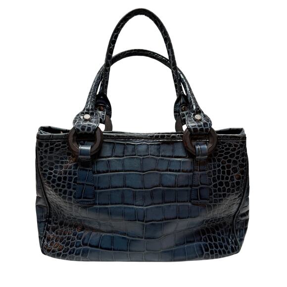 Plinio Visona Italy Blue Leather Satchel Croc Embossed Handbag - Picture 2 of 10